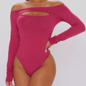 Show Some Knowledge Off the Shoulder Bodysuit-Magenta